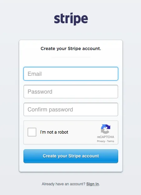 signup to stripe